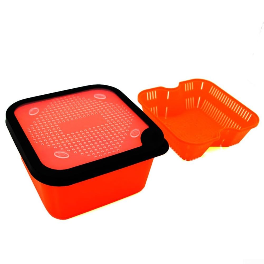 2in1 Fishing Tackle Bait Box With Strainer For Draining Pellets Carp Fishing Redworm Container(5.5-OS)
