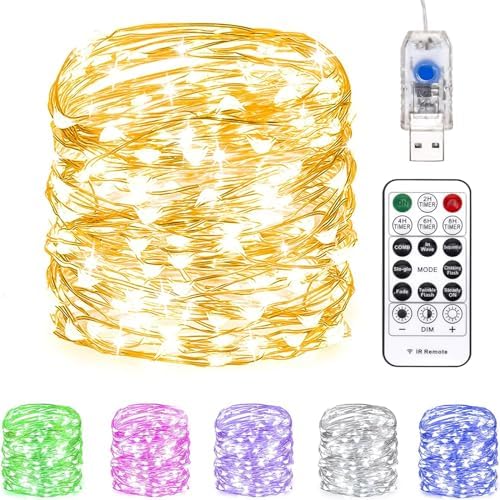 Siuholi Fairy Lights 66 ft 200 LED USB Twinkle String Lights Plug in Silver Wire Lights with Remote and Timer 8 Modes Waterproof Starry Lights DIY Party Wedding(Warm White) (Siuholi-1)