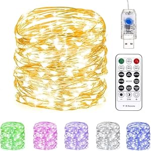 Fairy Lights 66 ft 200 LED USB Twinkle String Lights Plug in Silver Wire Lights with Remote and Timer 8 Modes Outdoor Waterproof Starry Lights DIY Party Wedding Christmas Decoration（Warm White）