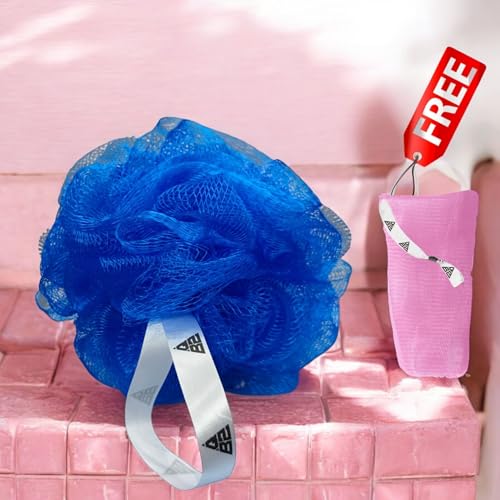 Image of QBZ Large Bath Loofah Sponge Scrubber Exfoliator for High Lather Cleansing (BLUE, 1 Count (Loofah Pauch& Loofah))