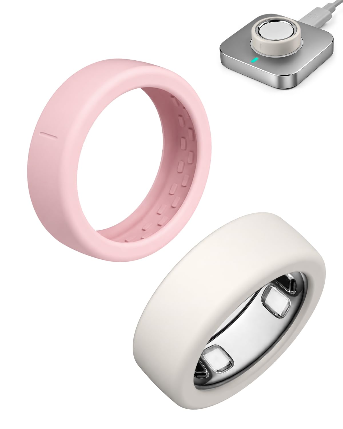 2 Pack Cover for Oura Ring Gen 5, Smart Ring Protector Case | Ultra-Thin Anti-Scratch Elastic Silicone Protector Smart Ring Accessories for Oura Ring 5, Tactile Orientation Marker Starlight+Pink S for 6/7/8/9