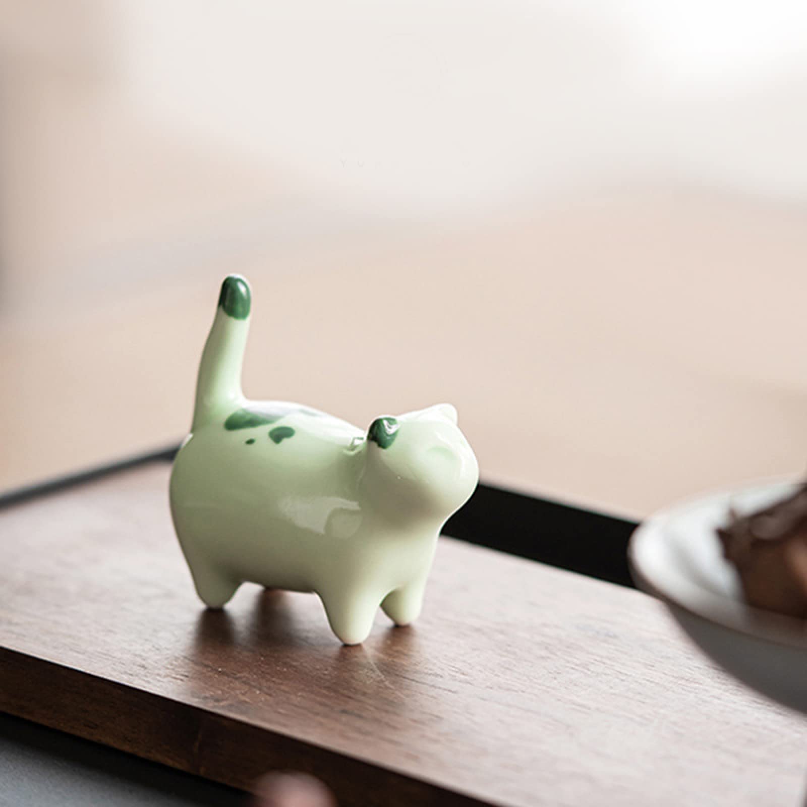 Ornamento in ceramica Figurina gatto verde Animale Scultura artigianale Ornamento Arti Home Office Desktop Decor Regalo di nozze
