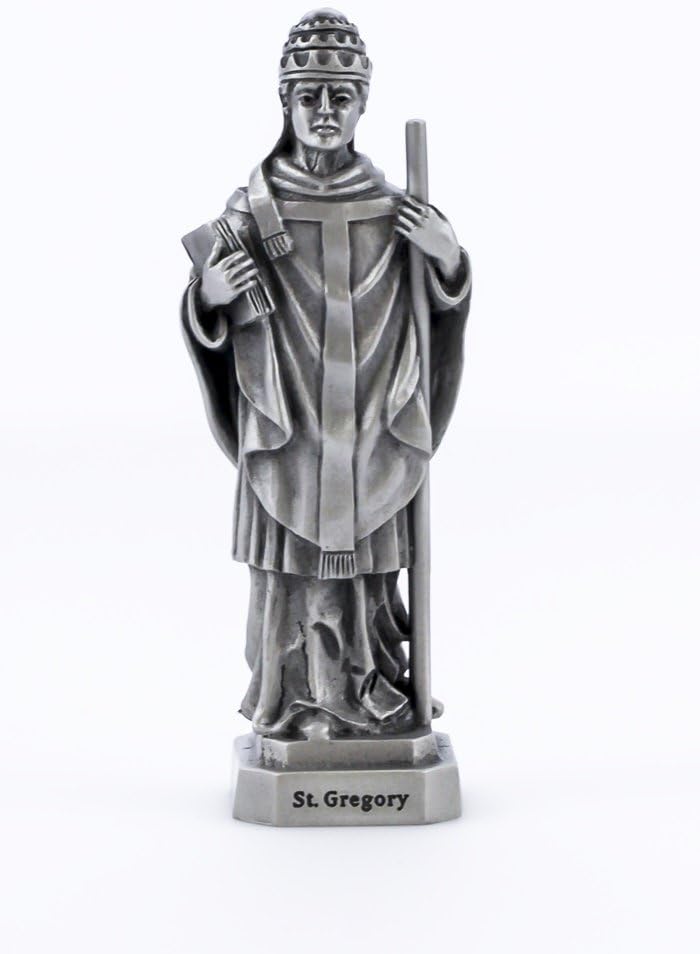 Pewter Catholic Saint St Gregory Statue with Laminated Prayer Card, 3 1/2 Inch