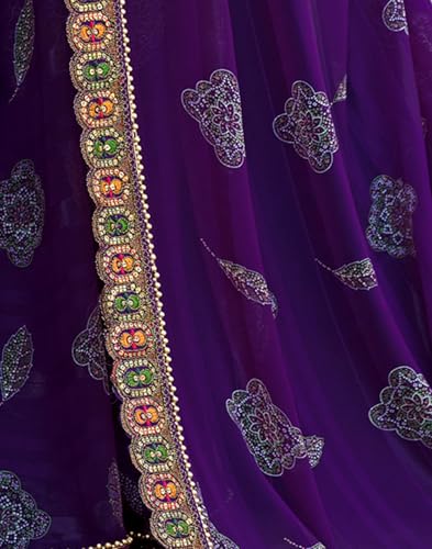 Image of SIRIL Women's Bandhani Printed Georgette Sequence Lace Scalloped Border Saree with Unstitched Blouse Piece