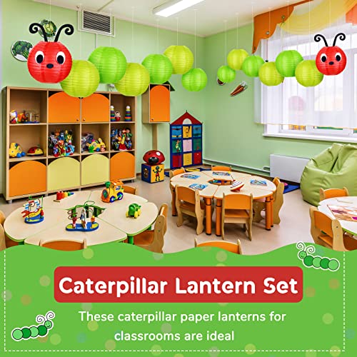 Image of Hortsun 14 Pcs Caterpillar Theme Birthday Decorations Caterpillar Paper Lanterns Sets for School Classroom Birthday Party Favors, with Eyes Mouth Feelers Glue Point (Red Green Color)