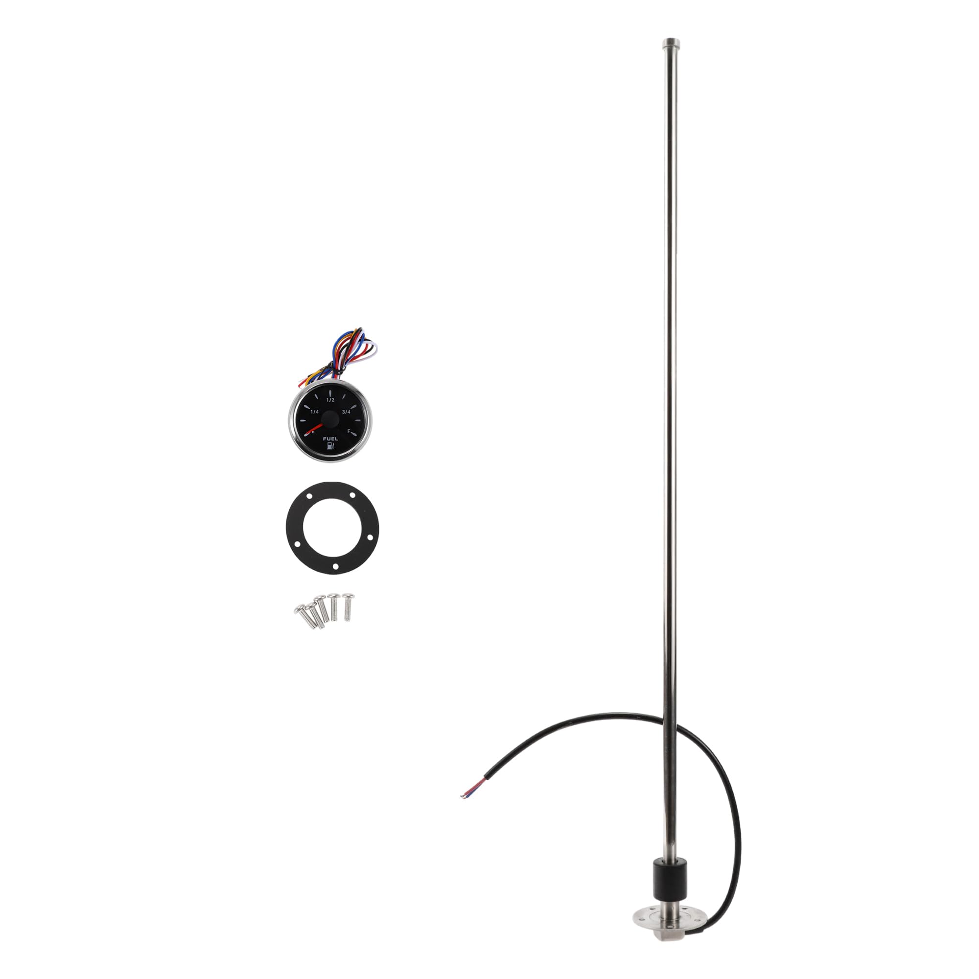 HEROFFIX 1 Set Fuel Sending Unit and Gauge Kit Boat Fuel Sending Unit Marine Fuel Sender Unit 900mm/35.43" Silver Tone,Black Metal