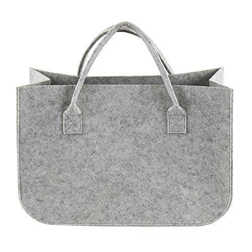 Firewood Basket Storage Felt Bag Shopping Basket Grey Magazine Rack Basket with Handle for Carry Wood Toys Newspaper