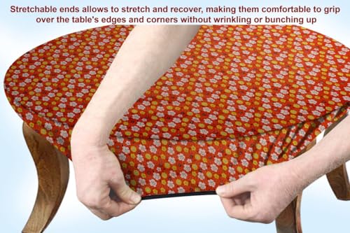 Image of The Furnishing Tree Round Elastic Fitted Center Tpoy Table Cover WxL 18x18 Inches Mini Floral Pattern Orage