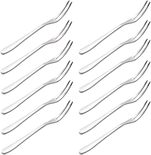 Senzeal Tenedores de frutas de acero inoxidable de 2 puntas, mini tenedor Escargot, tenedores para aperitivos, postres, cócteles, pasteles,