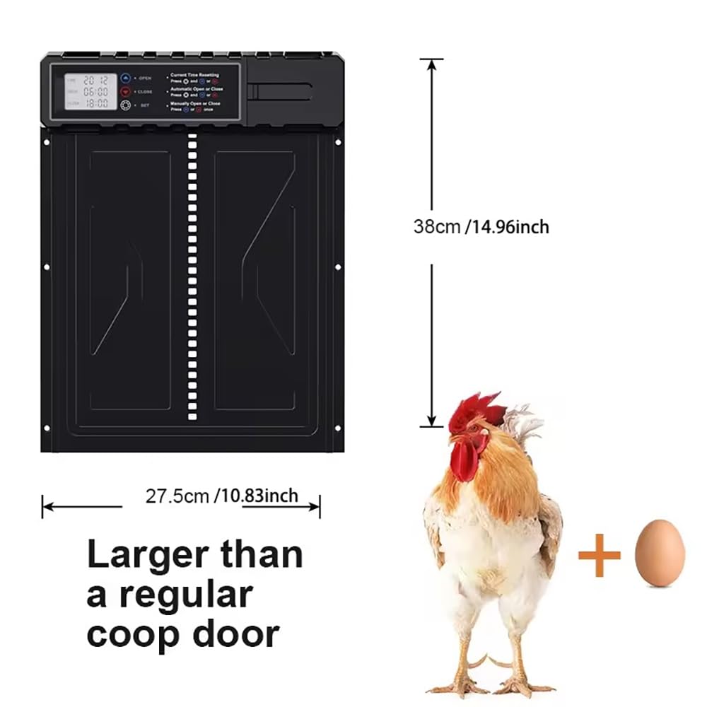 NEWFUN Puerta Gallinero Automatica, Aleación de Aluminio, Gallinero Automático con Pantalla Grande Resistente al Agua, Temporizador, Protección Inteligente contra Atrapamientos