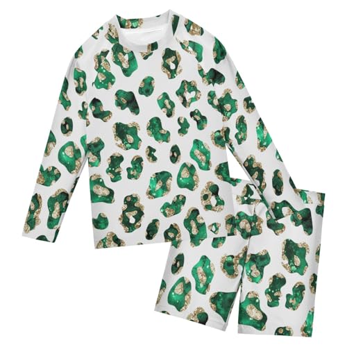 Conjunto de camiseta de protección UV para niños traje de baño manga larga verde 3-10