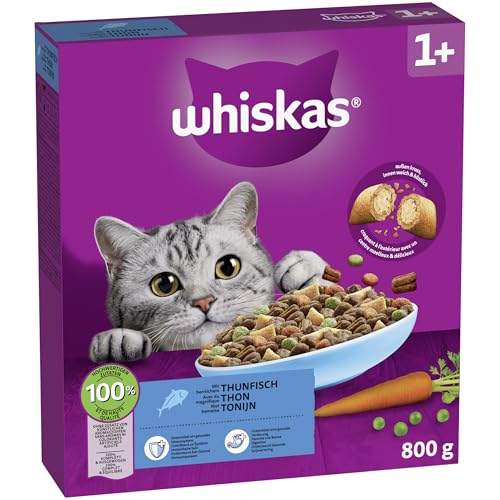 WHISKAS Trockenfutter für ausgewachsene Katzen 5 x 800g mit Thunfisch