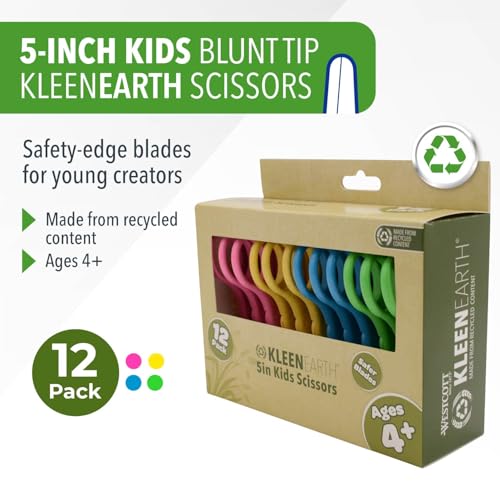 Image of Westcott Kids Scissors 12-Pack, 5 inch Blunt Tip Safety Scissors for Ages 4+, Left & Right Handed, Recycled Eco-Friendly for School and Craft Projects