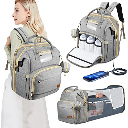 Image of BEYAHELA Diaper Bag Backpack with Changing Pad, 3 in 1 Baby Bag Backpack for Boy & Girl, Waterproof Large Multifunctional Bag Baby Registry Research, NewBorn Baby Essentials Gifts Gray