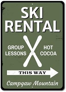 Custom Ski Rental – Arrow Directional Metal Tin Sign - for Home, Garage, Bar, Man Cave, or Office 8x12 Inch