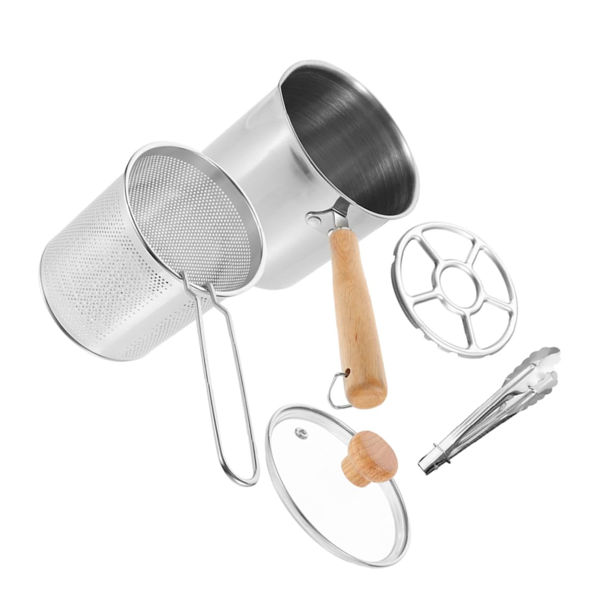 OHPHCALL 1 Set Stainless Steel Fryer Cooking Cookware Large Deep Fryer Pot Deep Frying Pan with Basket Chip Fries Frying Pan Splatter Guard Only for Skillet Small Deep Fryer Glass Silver