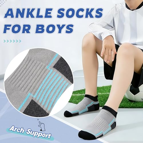Image of SeeyAN Kids Socks Boys Ankle Athletic Half Cushioned Low Cut Sport Cotton Breathable Socks 6 Pairs