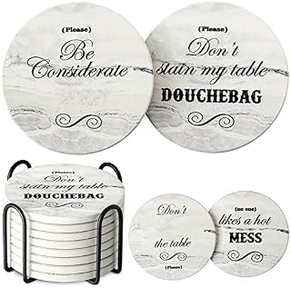 LIFVER Coasters - Coasters Set of 6 - Marble Coasters Ceramic - Coasters with Holder and Cork Base, for Women Men for Various Cups, Tables & Home Decor, 4 ''
