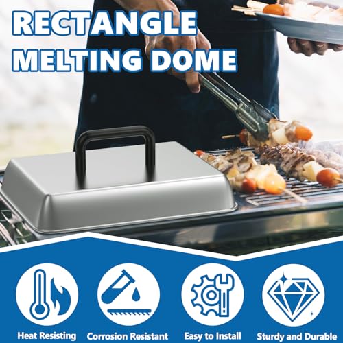 Image of SafBbcue 2 Sets Flat top grill accessories 14 inch Rectangle Cheese Melting Basting Cover for Blackstone,Pitboss,Camp Chef Steamer Dome Pizza Oven /Wok Cover,Metal Plate Cover for Grill Cooking Accessories