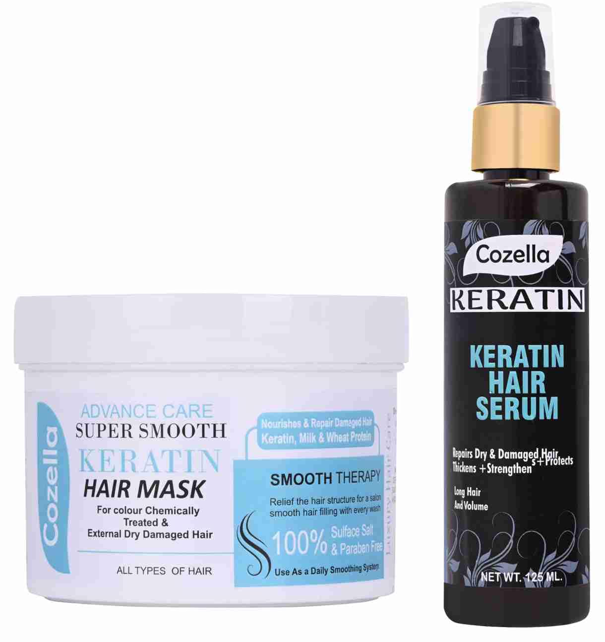 Cozella Keratin Hair Combo - Mask Hair Serum - Pack Of 2-Smoother & Shiner Hair with Keratin Protein,Free from Paraben and Sulphate
