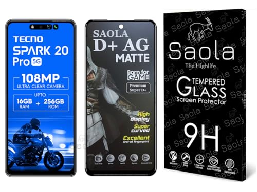 Image of Saola D+ Matte Tempered Glass With 18H Hardness For Tecno Spark 20 Pro (PACK OF 1) with Free Installation Kit. Full screen Coverage. Free Replacement If Received Damaged - 6.78 inch