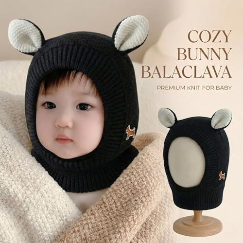 Image of Kraptick Winter Warm Ear Protection Knitted Woolen Unisex Baby Cap with Cute Animal Ears, Soft Fleece Lined Knit Hat with Ear Flaps, Stretchable Monkey Cap for Cold Weather -1
