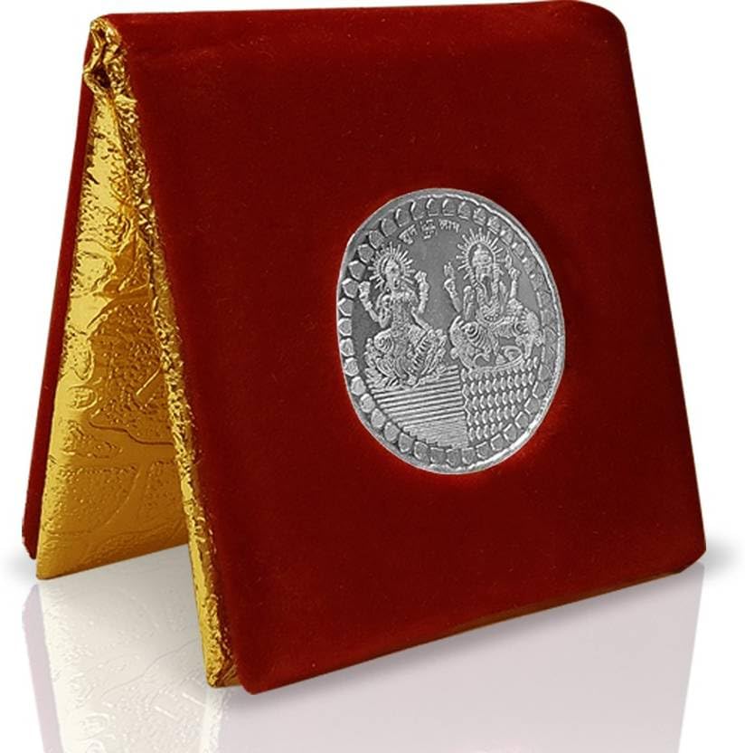 Image of German Silver 10 Grams Silver Plated Coin for Diwali Gift Items for Men's, Women's, Staff, Customer, Clients, Corporate with Velvet Gift Box (Pack of 10) Dhanteras Silver Plated Yantra.