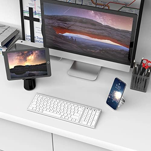 Bluetooth Wireless Keyboard for Mac OS, Multi-Device Rechargeable Slim Silent Keyboard UK Layout for Mac, iMac, MacBook Pro/Air, Mac Mini, iPad, iPhone, White Silver