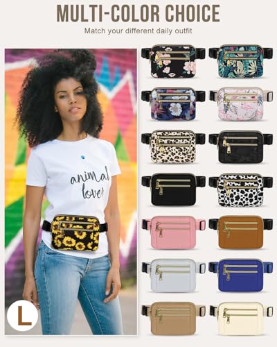 Image of Fanny Packs for Women 4 Zip Pocket Crossbody Belt Bag Waist Bags | Waterproof, Fashion Waist Pack, Crossbody Bags for Women, with Adjustable Strap, for Workout,Running,Traveling(Sunflower,L)