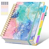 Hardcover Spiral Notebook Journal with Removable Dividers Tabs, 300 Pages 5 Subject Notebook College Ruled, 100GMS Notebooks for Work School Note Taking,Lined Journal for Women,Pink Blue Marble