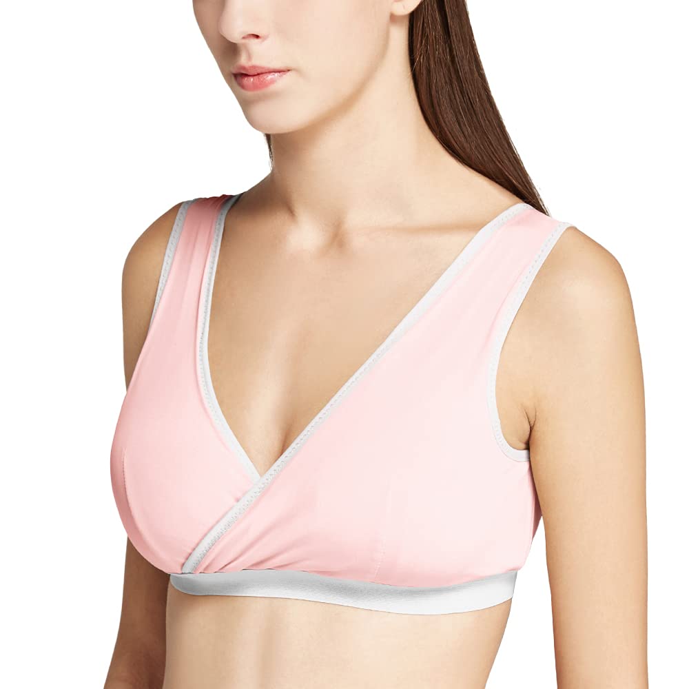 Mamaway Breezy Crossover Nursing Maternity Breathable Bra, Odorless, Soft, Lightweight for Sleeping, Pregnancy, Breastfeeding Pink