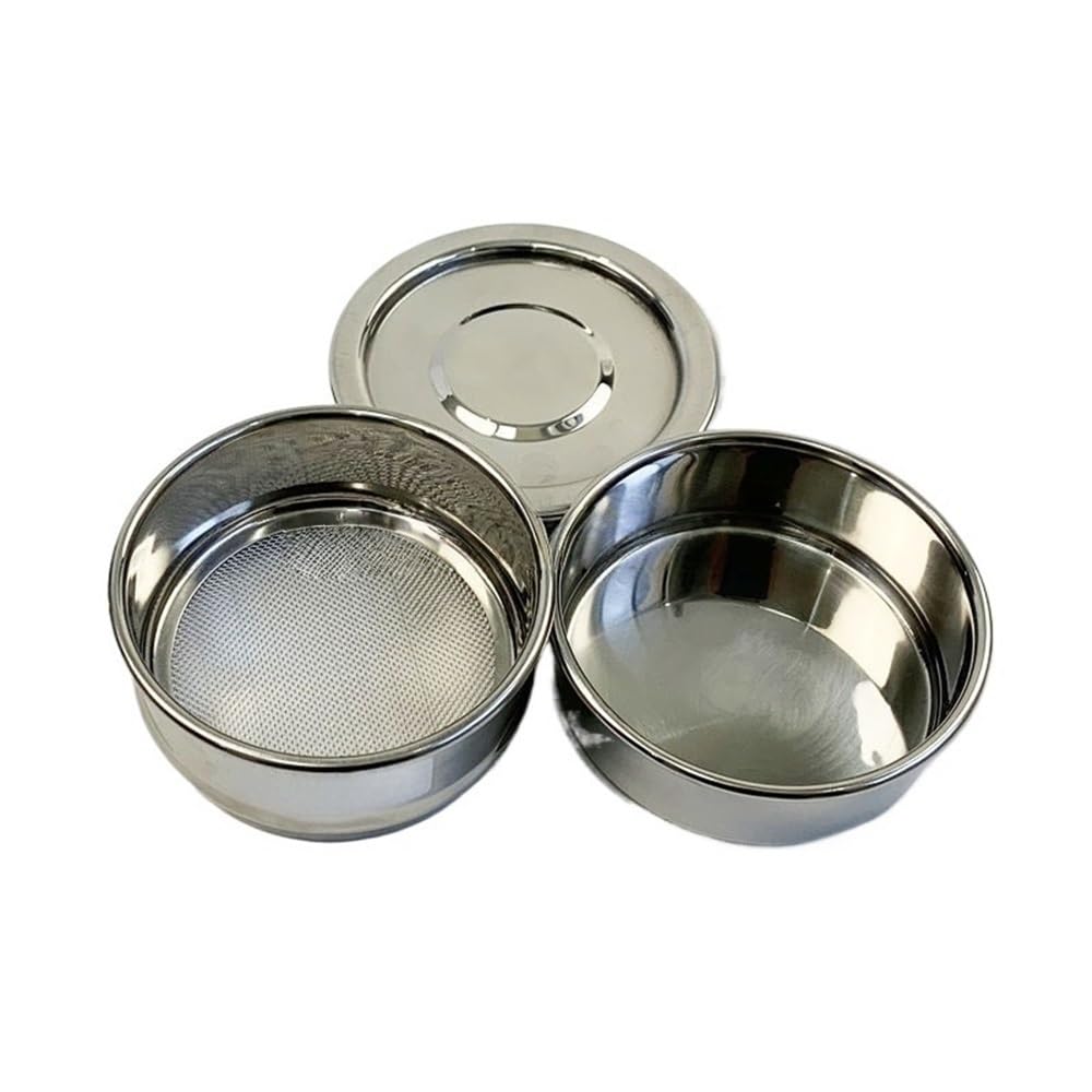 Sito laboratoryjne, Pokrywa o średnicy 10 cm + spód + sito testowe do pobierania próbek laboratoryjnych, siatka ze stali nierdzewnej 0,026–2 mm(0.3mm)
