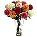 Nearly Natural 1348-AS Assorted Blooming Roses with Vase, Red/Orange