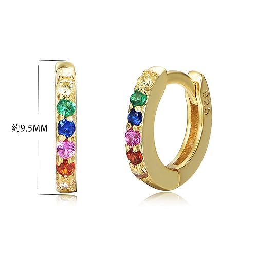Miniatura 5 de Hoop Huggies Earrings 18K Gold Plated, Rainbow Cubic Zirconia S925 Sterling Earring for Women Jewelry Trendy, Christmas Birthday Wedding Valentines
