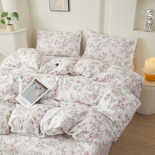 Image of LifeTB Vintage Floral Cottagecore Comforter Set Twin XL with 2 Pillowcases | Aesthetic Botanical Pink Flowers Comforter Coquette Floral Bedding Set Lightweight Comforter for Girls Women