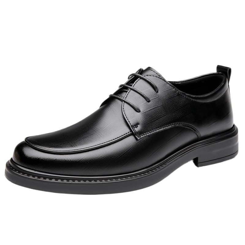 Mens Dress Oxford Formal Shoes Pu Leather Wedding Slip Resistant Block Heel Anti-Slip Rubber Sole Shoe Business Breathable Classic Lace Up