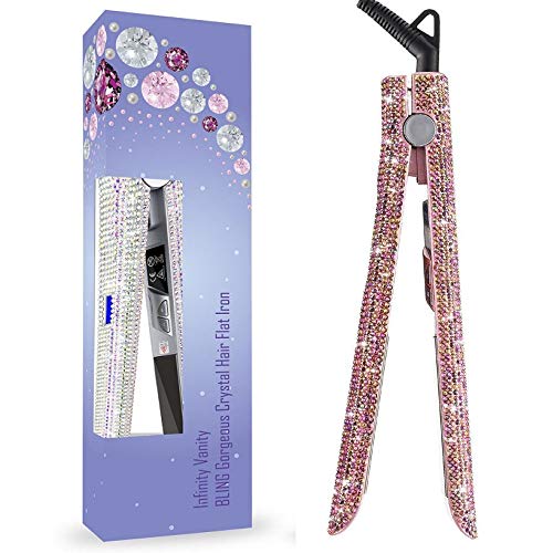 HAIRCURLER Professional Hair Straightener, Rhinestone 2 in 1 Fast Hair Straightener and Hair Curler MCH Ceramic Negative Ion Straightener Temperature Controls Fast Heating Auto Off,Rosegold