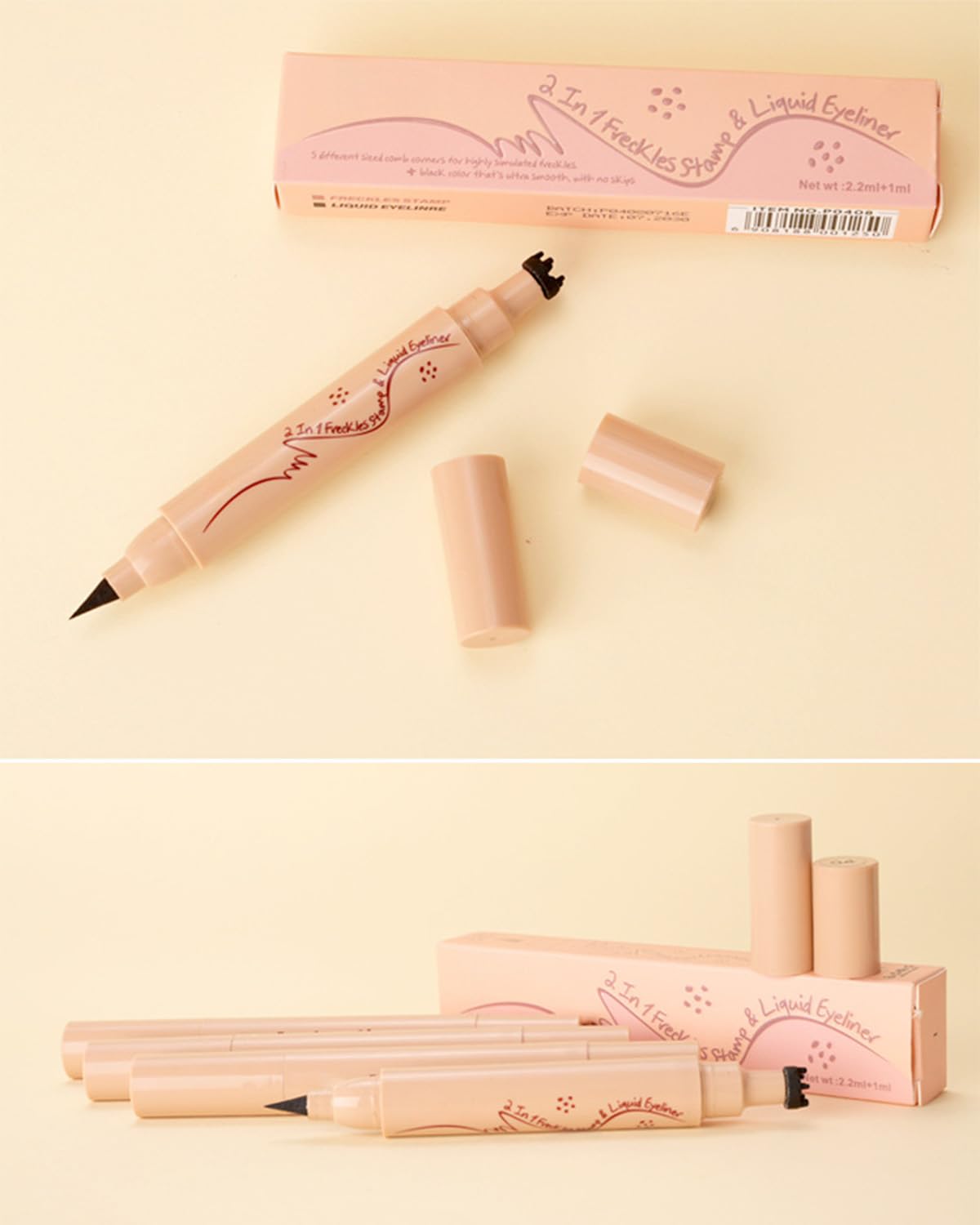 Freckles Pen i eyeliner 2 w 1, naturalnie wyglądający pisak z gąbką, wodoodporny i trwały, do makijażu twarzy i oczu (#02 średni)