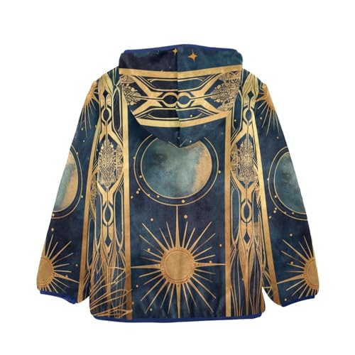 Boys Girls Fleece Jacket Vintage Star Planets in Space Drawing Kids Warm Hooded Outwear Coat2