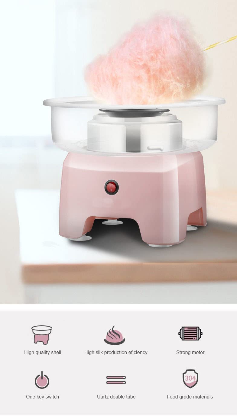 Mini máquina de algodón de azúcar, 500 W para Hacer algodón de azúcar en casa con Cuenco extraíble Antiadherente y Protector contra Salpicaduras, 298 mm de diámetro Grande, Tubo de