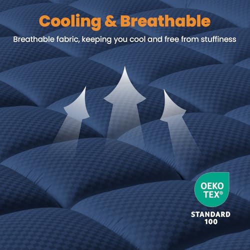 MATBEBY California King Mattress Pad - Cooling Breathable Mattress Topper, Quilted Fitted Mattress Protector, Pillow Top Mattress Cover with 8-21" Deep Pocket, Machine Washable, Navy Blue, Cal King