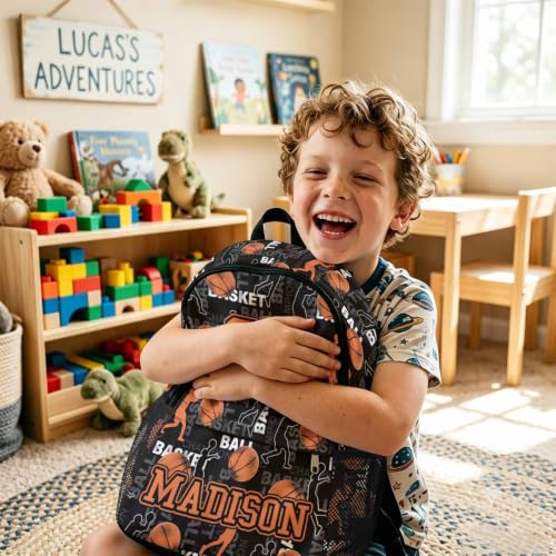 Image of Custom Backpack for Kids Personalized Boys Backpacks Back to School Set | Kids Customized Toddler Backpack for Boy with Lunch Bag Book Bag Kindergarten Prek Preschool Gifts Black Basketball Sports
