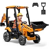 First Ride On JCB 12V Ride on Excavator for Kids with Remote Control, 3-in-1 Excavator, Bulldozer & Backhoe Ride on Toy, Kids Electric Construction Car with Reversible Seat, Canopy & Seat Belt (12V)