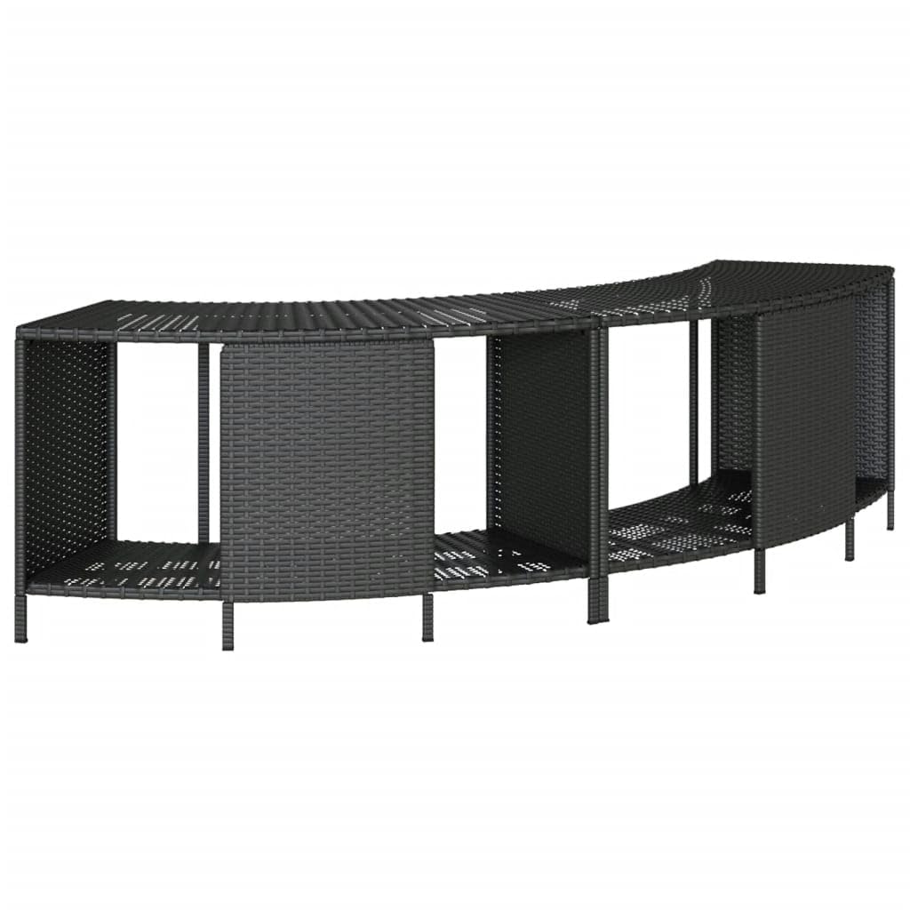 Ribete para bañera de hidromasaje de polirratán negro con madera maciza de acacia, 2 bancos, 4 peldaños, compartimentos de almacenamiento, cojines extraíbles, accesorios de piscina de jardín