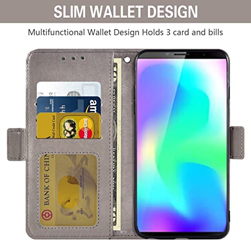 Asuwish Compatible With Cubot X19 Wallet Case And Tempered Glass Screen Protector Credit Card Holder Flip Purse Accessories Wrist Strap Stand Folio Lanyard Cell Phone Cover For X 19 Women Men Grey #TOP1