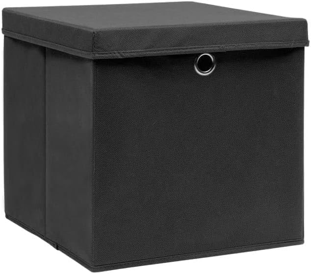 4 Pack Fabric Storage Boxes with Lids, 11x11x11 Inch Foldable Cube Organizer Bins, Decorative Black Closet Storage Containers for Shelves, Home Nursery Laundry Organization