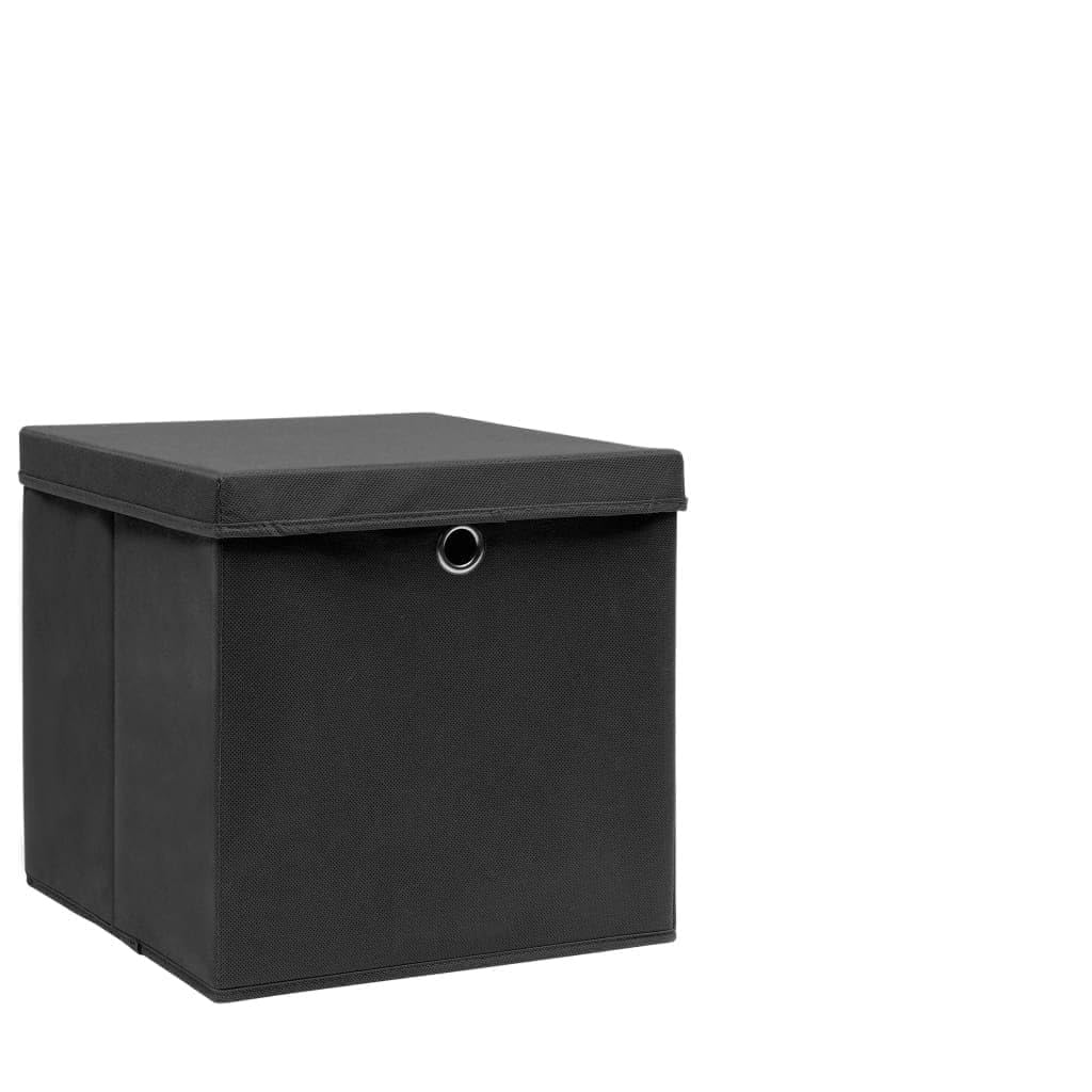 Set di 4 scatole portaoggetti con coperchio, 28 x 28 x 28 cm, colore nero, in tessuto non tessuto, pieghevoli, ideali per guardaroba, scaffali, casa, spazio di archiviazione, organizzazione