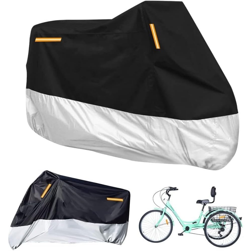 Premium Adult Tricycle Cover, Fit All 3-Wheel Bike or Motorcycles Outdoor and Indoor Storage, 104" L x 43.3" W x 49" H (Black & Orange) (Black & Silver)