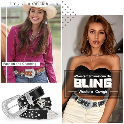 Sparkly Rhinestone Diamond Sequin Studded Belt for Men & Women - Western Cowgirl Cowboy Style2