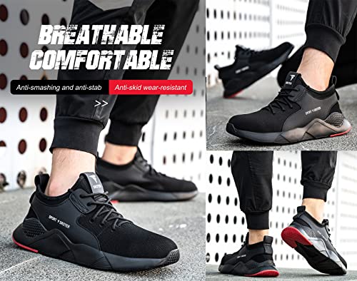 Image of Black Safety Shoes Mens Safety Trainers Womens Steel Toe Cap Trainers Work Boots Lightweight Breathable Industrial Sneakers